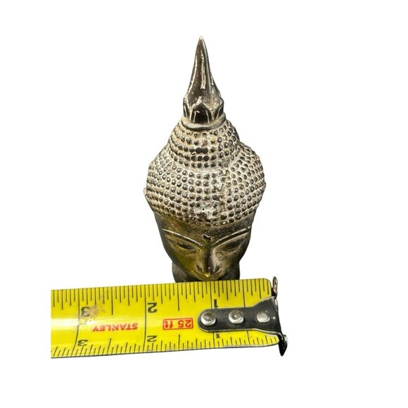 Thai Buddha Head Antique 4.25" Statue Figurine Bronze - Picture 8 of 10